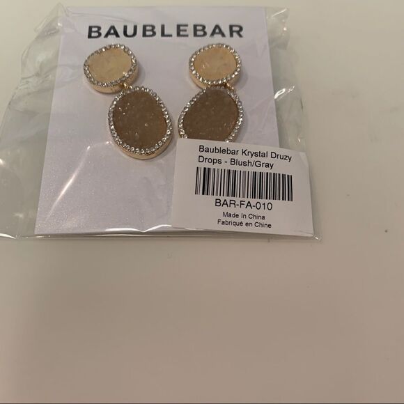 Baublebar Krystal Druzy Drop Earrings - Blush/Gray - NWT - Picture 1 of 4